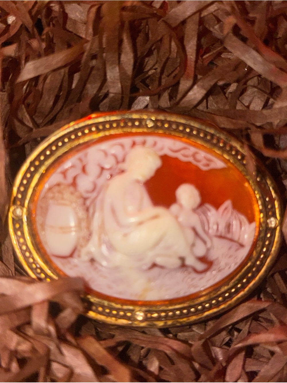 Vintage Estée Lauder Style Orange Cameo Solid Perfume  in Gold Tone